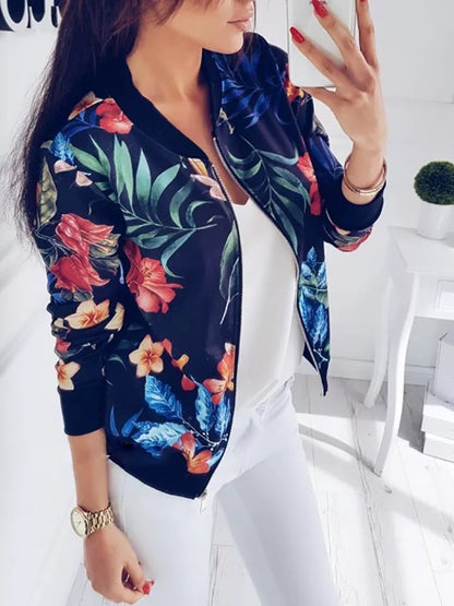 Damen Blousonjacke Tropisches Blumenmuster Elastisch Norvielle