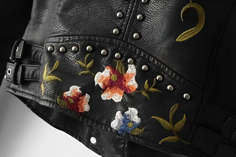 Lederjacke Damen Stickerei