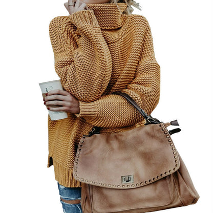 Damen Grobstrickpullover Hochkragen Strukturiert Beige - Norvielle