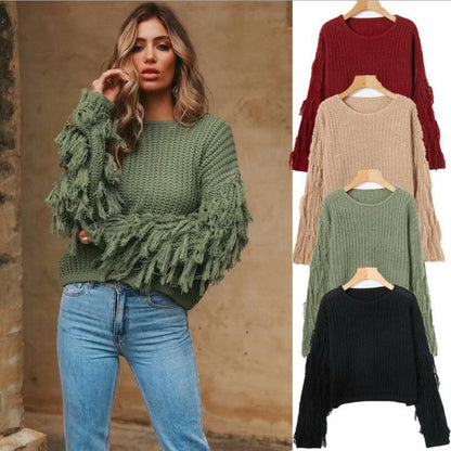 Damen Grobstrickpullover Fransige Ärmel Norvielle - Norvielle