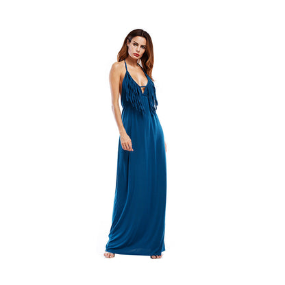 Damen Maxi-Kleid Fransen V-Ausschnitt
