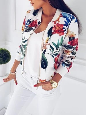 Damen Blousonjacke Tropisches Blumenmuster Elastisch Norvielle