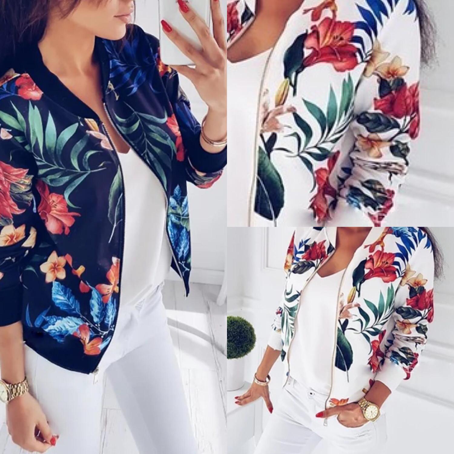 Damen Blousonjacke Tropisches Blumenmuster Elastisch Norvielle - Norvielle