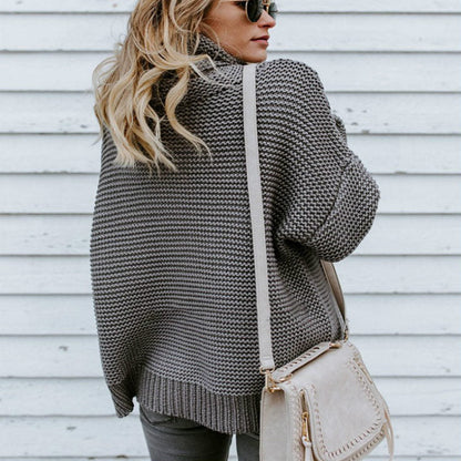 Damen Grobstrickpullover Hochkragen Strukturiert Beige
