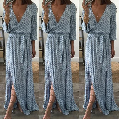 Damen Maxi-Kleid V-Ausschnitt Seidenlook Schwarz - Norvielle