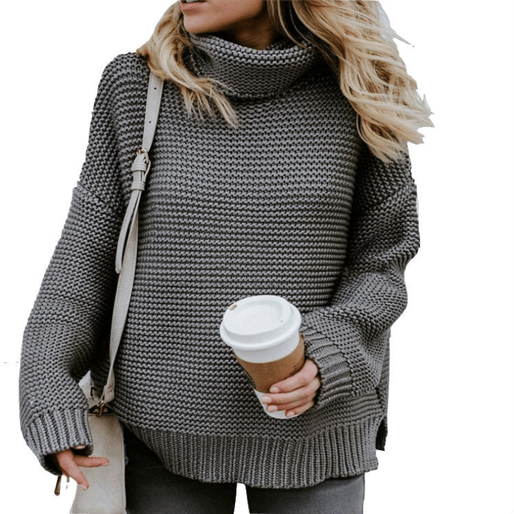 Damen Grobstrickpullover Hochkragen Strukturiert Beige