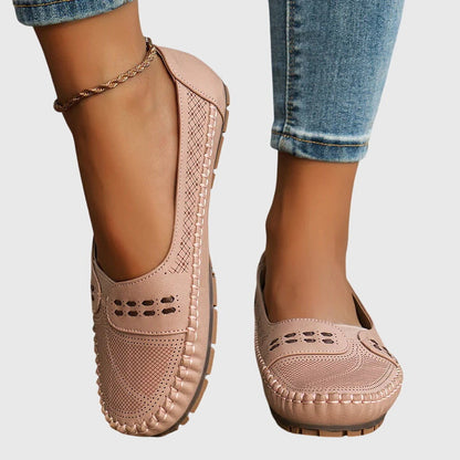Damen Lässige Loafer Perforiert Beige