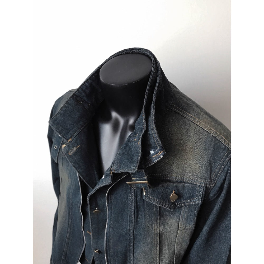 Dunkelblaue Jeansjacke Unisex Ausgefranster Saum