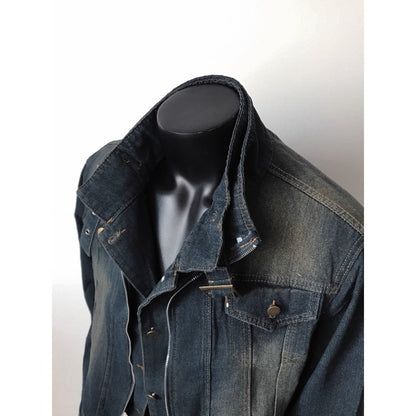 Dunkelblaue Jeansjacke Unisex Ausgefranster Saum