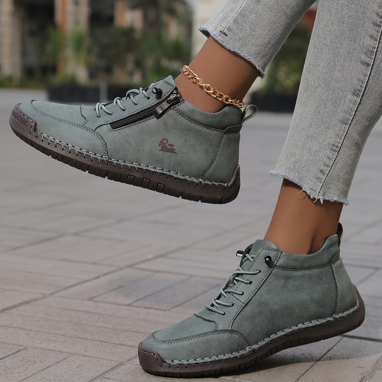 Damen Bequeme Schnürschuhe Reißverschluss