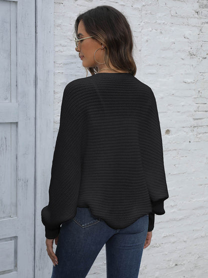 Damen Offener Cardigan Kurz Bat Sleeve V-Ausschnitt
