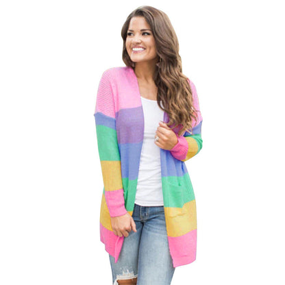 Damen Strickjacke Bunt Muster mit Taschen