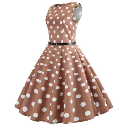 Damen Retro Swingkleid Weiter Rock Klassisches Punktenmuster