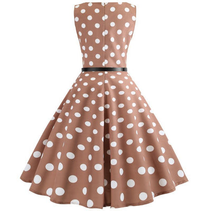 Damen Retro Swingkleid Weiter Rock Klassisches Punktenmuster