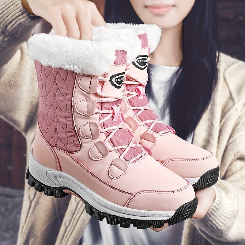 Damen Winterstiefel Schnürung Runder Kappe Warmes Innenfutter