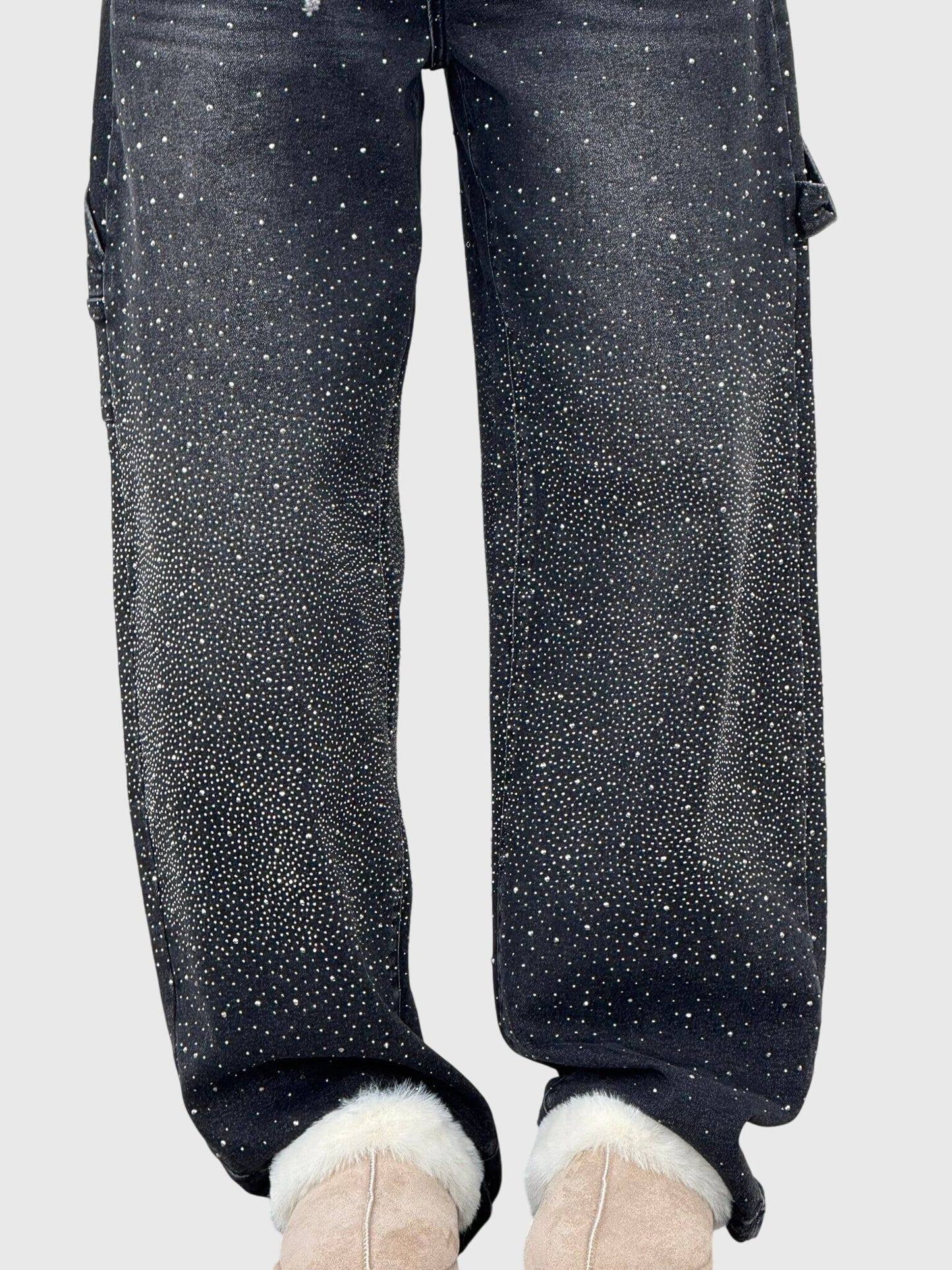 Damen Glänzende Diamant Jeanshose