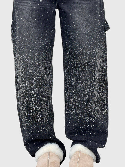 Damen Glänzende Diamant Jeanshose