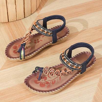 Damen Flache Sommer Schuhe Blumenmuster Riemen