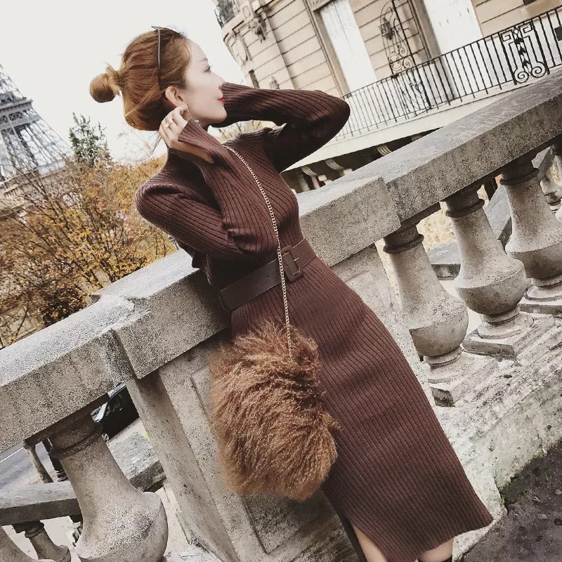 Damen Strickkleid mit Gürtel und hohem Kragen Norvielle -> Damen