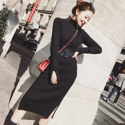 Damen Strickkleid mit Gürtel und hohem Kragen Norvielle -> Damen