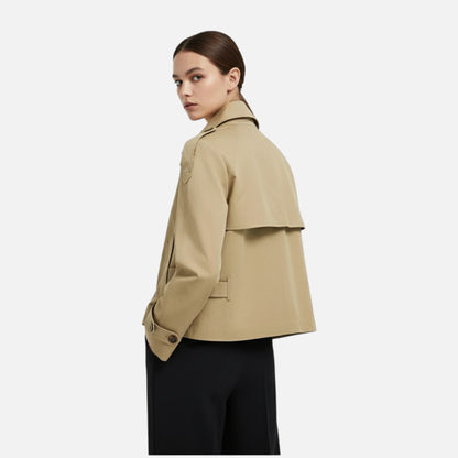 Damen Kurzjacke Stehkragen Bindegürtel