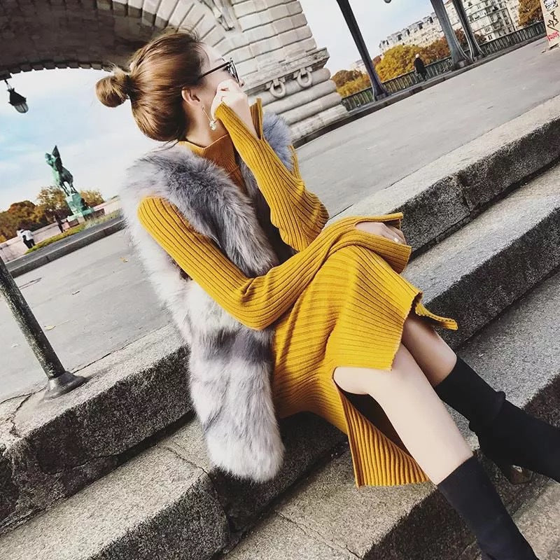 Damen Strickkleid mit Gürtel und hohem Kragen Norvielle -> Damen