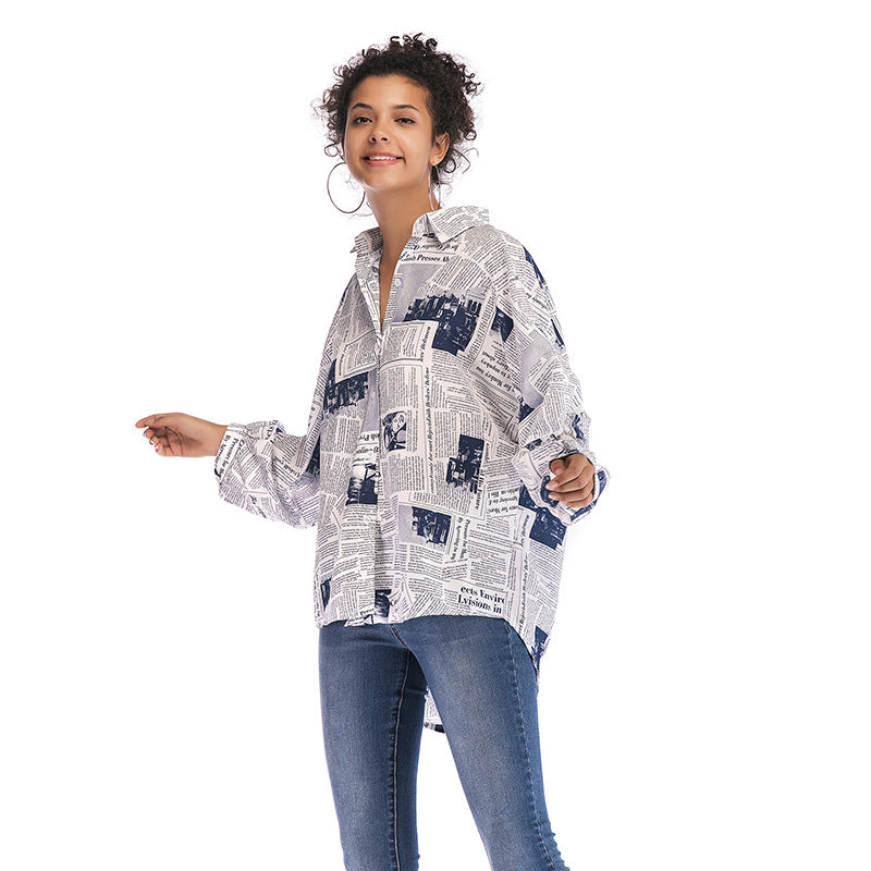 Damen Hemdbluse Moderner Zeitungsdruck Oversized Norvielle