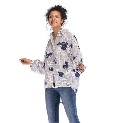 Damen Hemdbluse Moderner Zeitungsdruck Oversized Norvielle