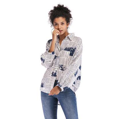 Damen Hemdbluse Moderner Zeitungsdruck Oversized Norvielle