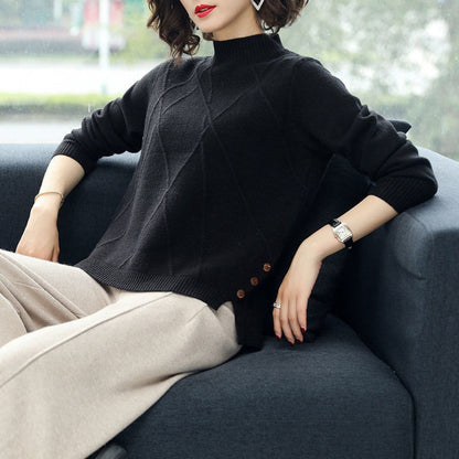 Damen Strickpullover Seitliche Knöpfe Romana