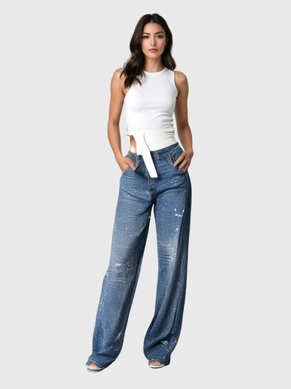 Damen Glänzende Diamant Jeanshose