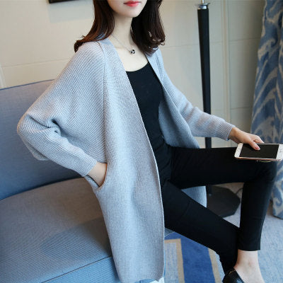 Damen Longcardigan Offene Front Feines Strickmuster Beige