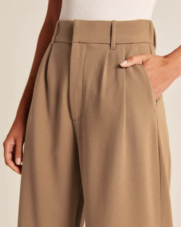 Damen Pantalon Weite Beine Hohe Taille