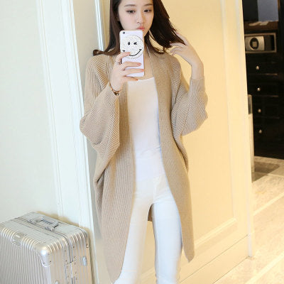 Damen Longcardigan Offene Front Feines Strickmuster Beige