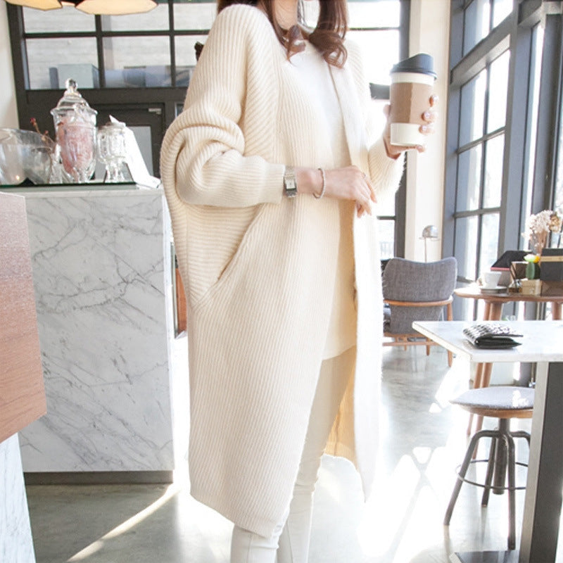 Damen Longcardigan Offene Front Feines Strickmuster Beige - Norvielle