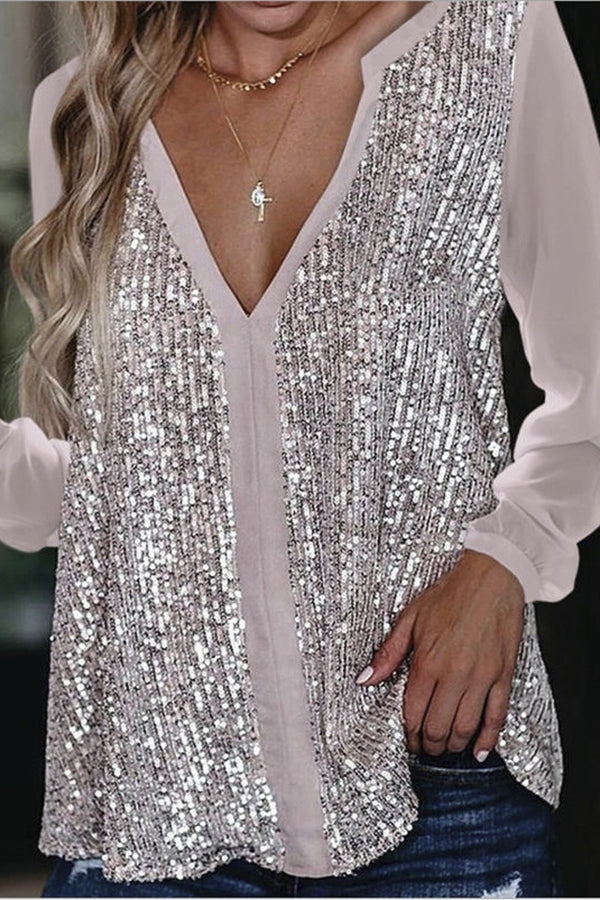 Norvielle Damen Glitter Bluse Langarm - Norvielle