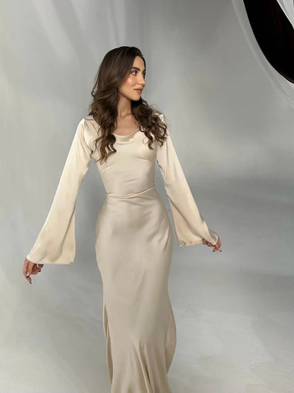 Damen Abendkleid Maxikleid Figurbetont Lange Ärmel