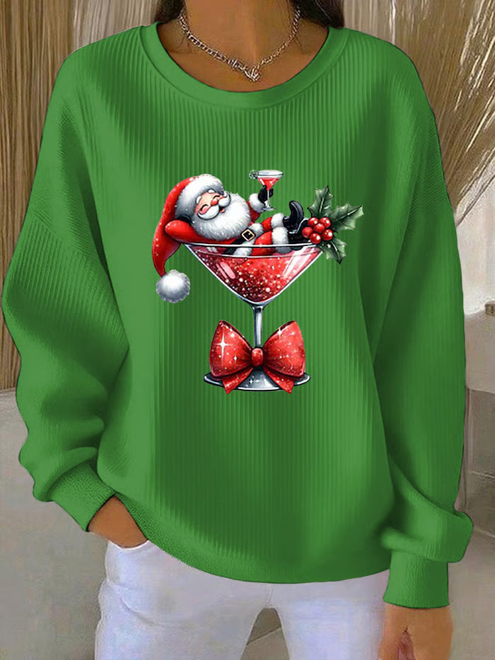 Weihnachtspullover Damen Verspielter Weihnachtsmann Design Rot
