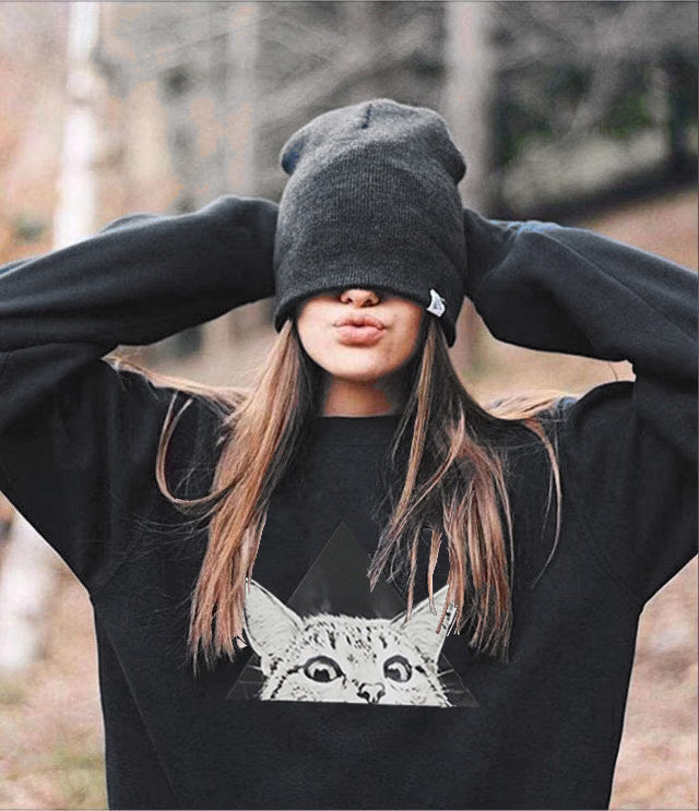 Damen Sweatshirt Katzenmotiv Geometrisches Design Norvielle - Norvielle