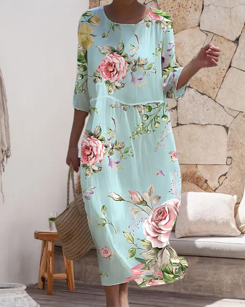 Norvielle Damen Blumen Midi Kleid Stilvoll