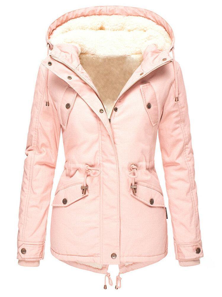 Damen Winterjacke Fleecefutter Verstellbare Kapuze Schwarz - Norvielle