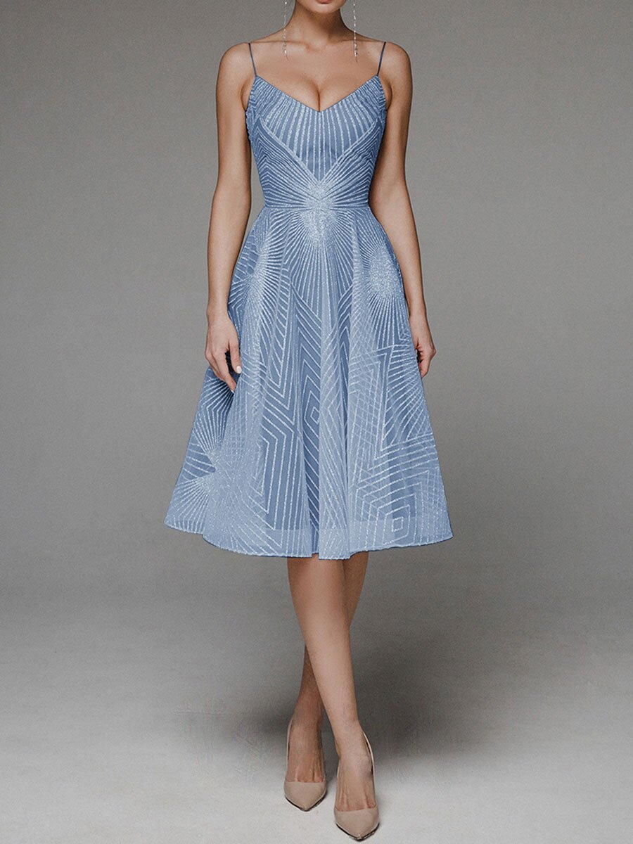 Damen A-Linien-Kleid Midi Spaghettiträger Elegantes