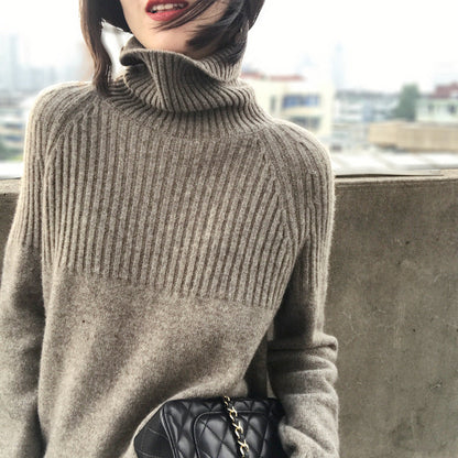 Damen Strickpullover Rippstruktur Hochgeschlossener Kragen Norvielle