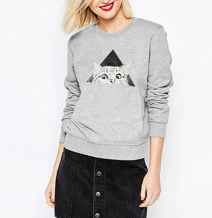 Damen Sweatshirt Katzenmotiv Geometrisches Design Norvielle