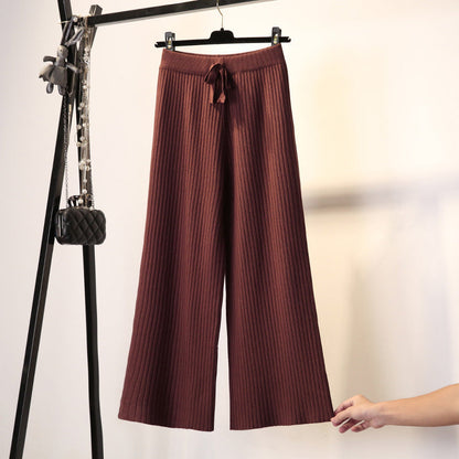 Damen Rippstrickhose Bequem Taillenzug Norvielle