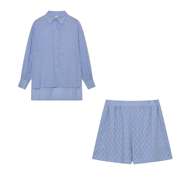 Damen Zweiteiler Oversize Baumwollmix Bluse und Shorts