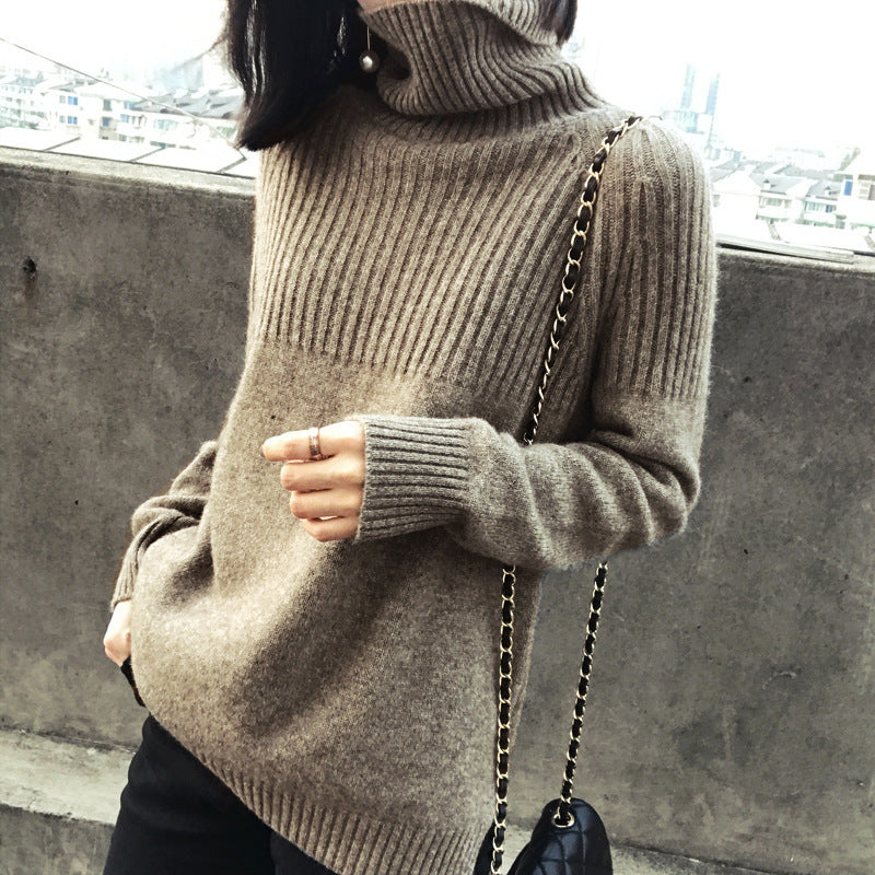 Damen Strickpullover Rippstruktur Hochkragen Norvielle
