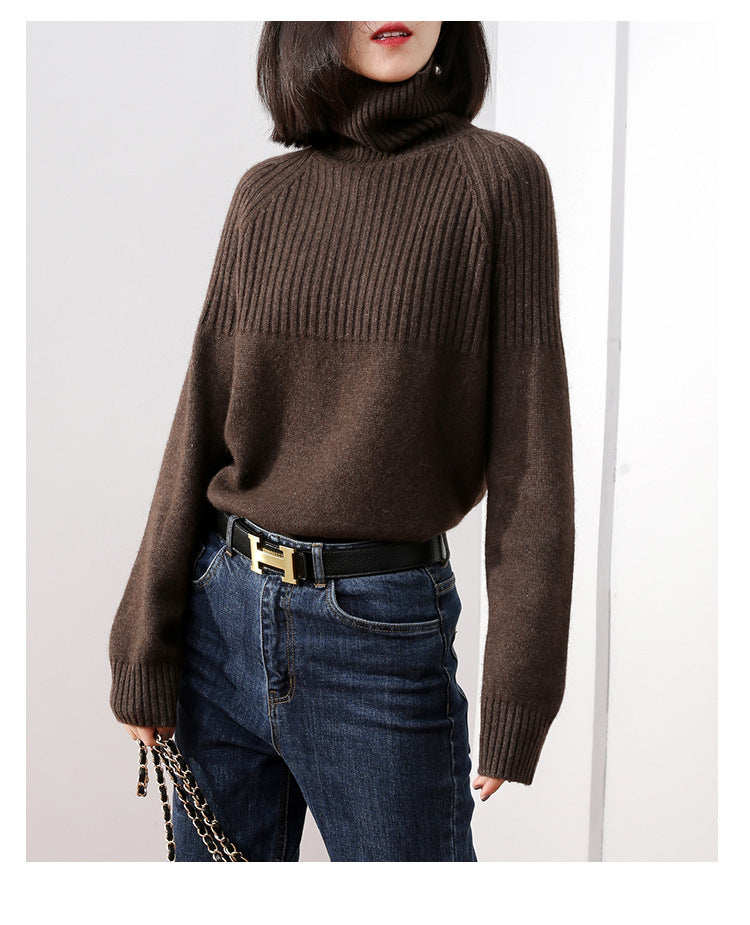 Damen Strickpullover Rippstruktur Hochkragen Norvielle