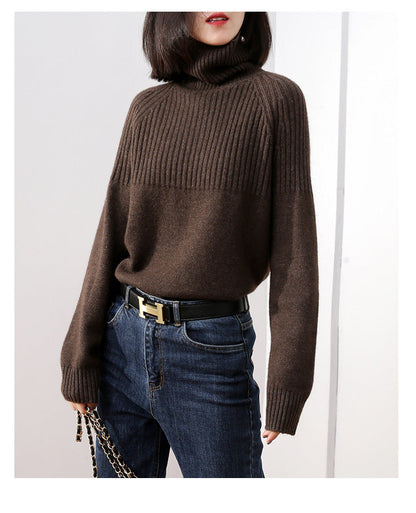 Damen Strickpullover Rippstruktur Hochkragen Norvielle