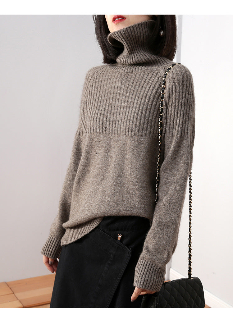 Damen Strickpullover Rippstruktur Hochkragen Norvielle